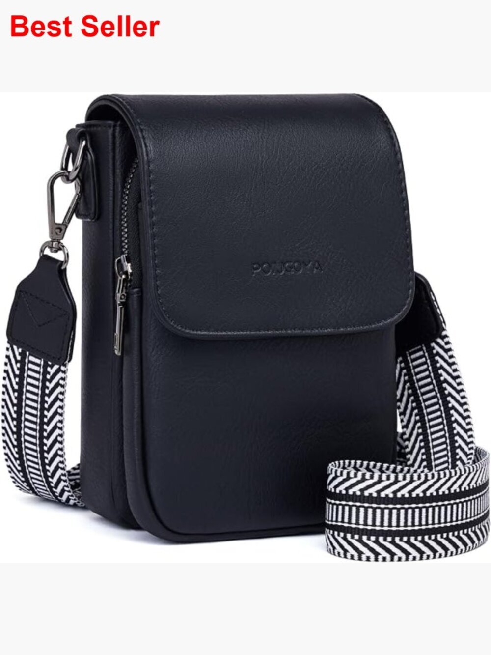 Small Vegan Leather Crossbody Bag with Triple Compartments and Card Slots